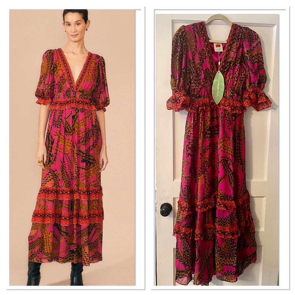 FARM Rio Pink and Orange Maxi Dress